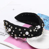 WantGor Pearl Knotted Headband Women Rhinestone Embellished Hairband Elegant Wide Top Knot Bride Headbands Headpieces Pa