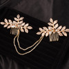 Teyglen Dainty Bridal Gold Leaf Hair Comb Headband Handmade Crystals Pearl Hair Pieces for Bride Rhinestone Headpieces H
