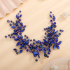 Teyglen Dainty Flower Blue Rhinestones Crystal Headband Bride Wedding Pearls Headband Hair Vine Luxurious Hair Accessori