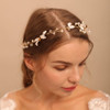 Jumwrit Rhinestone Wedding Headband Pearl Bridal Headpiece Crystal Headband with Hair Comb Gold Leaf Hair Accessory for