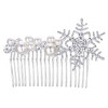 EVER FAITH Crystal Simulated Pearl Winter Snowflake Hair Side Comb Clear SilverTone