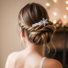EVER FAITH Crystal Simulated Pearl Winter Snowflake Hair Side Comb Clear SilverTone
