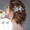 Dizila 20 Pieces Bridal Wedding Party Prom Rhinestone Pearl Light Blue Flower Hair Side Combs SlidesUshaped Flower Hair