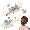 UHOMENY 4PCS Wedding Hair Pins Bridal Pearl Hair Side Combs Set Floral Leaf Head Piece Hairdecor Accessories Rose Gold R