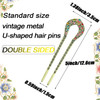 4 Pieces French Hair Pins Metal U Shaped Hairpins Vintage Double Prong Hair Forks Stick with Rhinestone Crystal French L