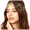 Yheakne Boho Turquoise Headband Gold Layered Tassel Head Chain Gypsy Hair Chain Festival Wedding Headpieces Decorative H
