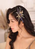 Kercisbeauty Royal Blue Crystal Gold Headpiece for Women Wedding Bridal Boho Jewelry Side Headband for Her Prom or Danci