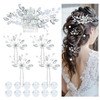 inSowni 17 Pieces Silver Metal Crystal Rhinestone Pearl Bridal Wedding Hair Side Combs SlidesUshaped Flower Hair PinsPea
