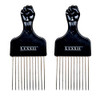 LUXXII 2 Pack 675 Black Fist Metal Afro Pick Lift Hair Comb Detangle Wig Braid Hair Man Styling Comb
