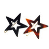 Parcelona French Twin Star Set of 2 Brown Shell N Black Celluloid Acetate Hair Slide Barrette with Snap on Clip for Girl