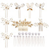 inSowni 26 Pack Gold Wedding Bridal Hair Side CombsU Shaped Hair Pins Clips Barrettes Leaf Flower Rhinestone Pearl Hair