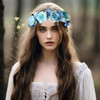 Vivivalue Rose Flower Crown Boho Flower Headband Hair Wreath Floral Headpiece Halo with Ribbon Wedding Party Festival Ph