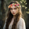 Vivivalue Women Floral Crown Rose Flower Headband Hair Wreath Floral Headpiece Halo Boho with Ribbon Wedding Party Festi