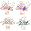 inSowni 4 Pack Gold Metal Glitter Rhinestones Pearls Decorative Butterfly Flower Wedding Bridal Hair Side Combs Slides H