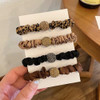 Xiwstar 4Pcs Elastic Rhinestone Beads Scrunchies Hair Ties Silk Satin Leopard Print Hair Elastics Bands Ponytail Holder
