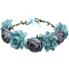 June Bloomy Women Rose Floral Crown Hair Wreath Leave Flower Headband with Adjustable Ribbon Blue