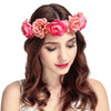 June Bloomy Women Rose Floral Crown Hair Wreath Leave Flower Headband with Adjustable Ribbon Rose Red