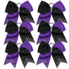 8 Inch 2 Colors Cheerleader Bows Ponytail Holder with Bling Fling Rhinestones Hair Tie Cheerleading Bows 6 Pcs PurpleBla