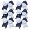 8 Inch 2 Colors Cheerleader Bows Ponytail Holder with Bling Fling Rhinestones Hair Tie Cheerleading Bows 6 Pcs Navy Blue