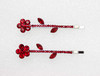 Faship A Pair Of Red Rhinestone Crystal Floral Hair Clips 2 Pcs Pins