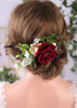 Anglacesmade Bridal Flower Hair Comb Burgundy Dark Red Rose Cream Daisy Eucalyptus Greenery Headpiece for Rustic Wedding