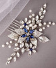 Aimimier Bridal Sapphire Crystal Hair Comb Pearl Blue Crystal Leaf Marquise Hair Piece Prom Party Festival Wedding Hair