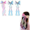 AsggBah 3pcs Colored Hair Long Bows Large Braided Bow with Aligator Clips Colorful Glitter Bowknot Hair Accessories for