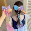 AsggBah 3pcs Colored Hair Long Bows Large Braided Bow with Aligator Clips Colorful Glitter Bowknot Hair Accessories for