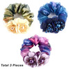 AsggBah 3pcs Premium Women Hair Elastic Scrunchies with Flower Crystal Deco Elegant Hair Ties Hair Band Hair Accessory f