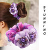 AsggBah 3pcs Premium Women Hair Elastic Scrunchies with Flower Crystal Deco Elegant Hair Ties Hair Band Hair Accessory f