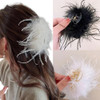 mdgfge Black White Ostrich Feather Hair Clip Hair Feathers Retro Elegant Hair Accessories for Women Girl Bridal Wedding