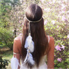 Suoirblss Set of 2 White Bohemian Feather Tassels Headband with Armband Gypsy Hippie Peacock Headwear Headdress Woman Fa