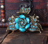 Women Retro Rose Flower Hair Claw Imitation Turquoise Fancy Jaw Clips Pins Fashion Alloy Rhinestone Hair Catch Barrette