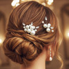 Casdre Pearl Bridal Hair Pins Crystal Bride Hair Piece Wedding Hair Accessories for Women and GirlsPack of 2 A Silver