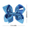 AMYDECOR 6 Inch Blue Sparkly Glitter Sequin Hair Bows for Girls Toddlers Kids Children Teenage 2PCS