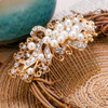 EVER FAITH Wedding Leaf Decorative Ivory Color Simulated Pearl Hair Side Comb Clear Austrian Crystal