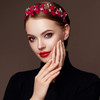 ANCIRS 2 Pack Red Flower Crown Bridal Hair Band Headband Rhinestone Red Rose Crowns Tiaras Hair Accessories Crystal Flor