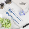 Two Blue Twirl Hair Sticks with Glitter and Diamonds Chopsticks for Women Set of 2