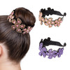 ISKYBOB 2 Pieces Rhinestone Flower Ponytail Holder Twist Bun Shaper Women Hair Grips Claw Pink Violet