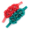 My Lello Baby Flower Headbands Fabric Beaded Trio Stretchy Elastic Pair CoralJade