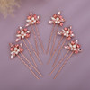 Teyglen 6pcs Crystal Pearl Bridal Hair Pins Pink Rhinestone Wedding Hair Pins Clips Set Handmade Rhinestone Hair Piece D