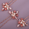 Teyglen 6pcs Crystal Pearl Bridal Hair Pins Pink Rhinestone Wedding Hair Pins Clips Set Handmade Rhinestone Hair Piece D