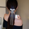 Jumwrit Glitter Rhinestone Hair Bow Clip Long Chain Tassel Hair Barrette Boho Metal Hollow Bowknot Hairpin Strong Hold P