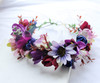 LLinfflr Women Floral Crown Boho Flower Headband Hair Wreath Floral Halo Headpiece with Ribbon Wedding Party Photos Purp