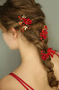 Chargances Set of 3pcs Red Hair Pins Bridal Flower Pearl Hair Pins Bridal Headpiece Crystal Hair Pin Wedding Hair Access