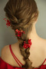 Chargances Set of 3pcs Red Hair Pins Bridal Flower Pearl Hair Pins Bridal Headpiece Crystal Hair Pin Wedding Hair Access
