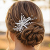 Casdre Starfish Bride Wedding Hair Comb Silver Crystal Bridal Hair Piece Pearl Beach Wedding Hair Accessories for Women