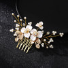 Jakawin Flower Bride Wedding Hair Piece Gold Leaf Hair Comb Pearl Bridal Hair Accessories for Women HC132