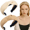 2 Pieces Straw Knotted Headbands for Women Top Knot Headband Boho Wide Head band Twist Woven Headwear Summer Beach Ratta