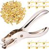 300 Pieces 34 Inch Paper Fasteners Small Round Metal Brads with Hole Punch for Scrapbooking Crafts Making DIY Gold